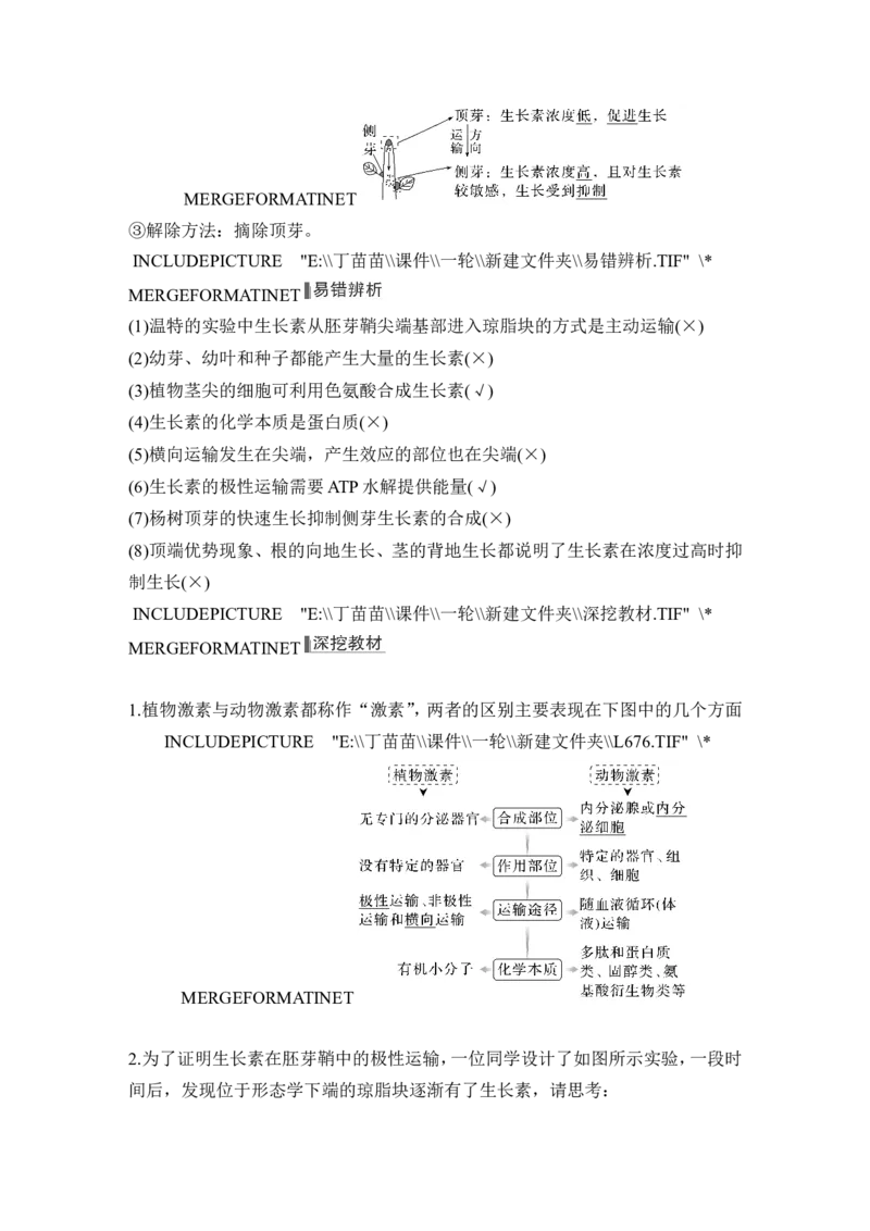 第26讲植物生命活动的调节_2024年新高考资料_1.2024一轮复习_2024年高考生物一轮复习讲义（新人教版）_另附1套Word版题库_选择性必修1_第八单元稳态与调节