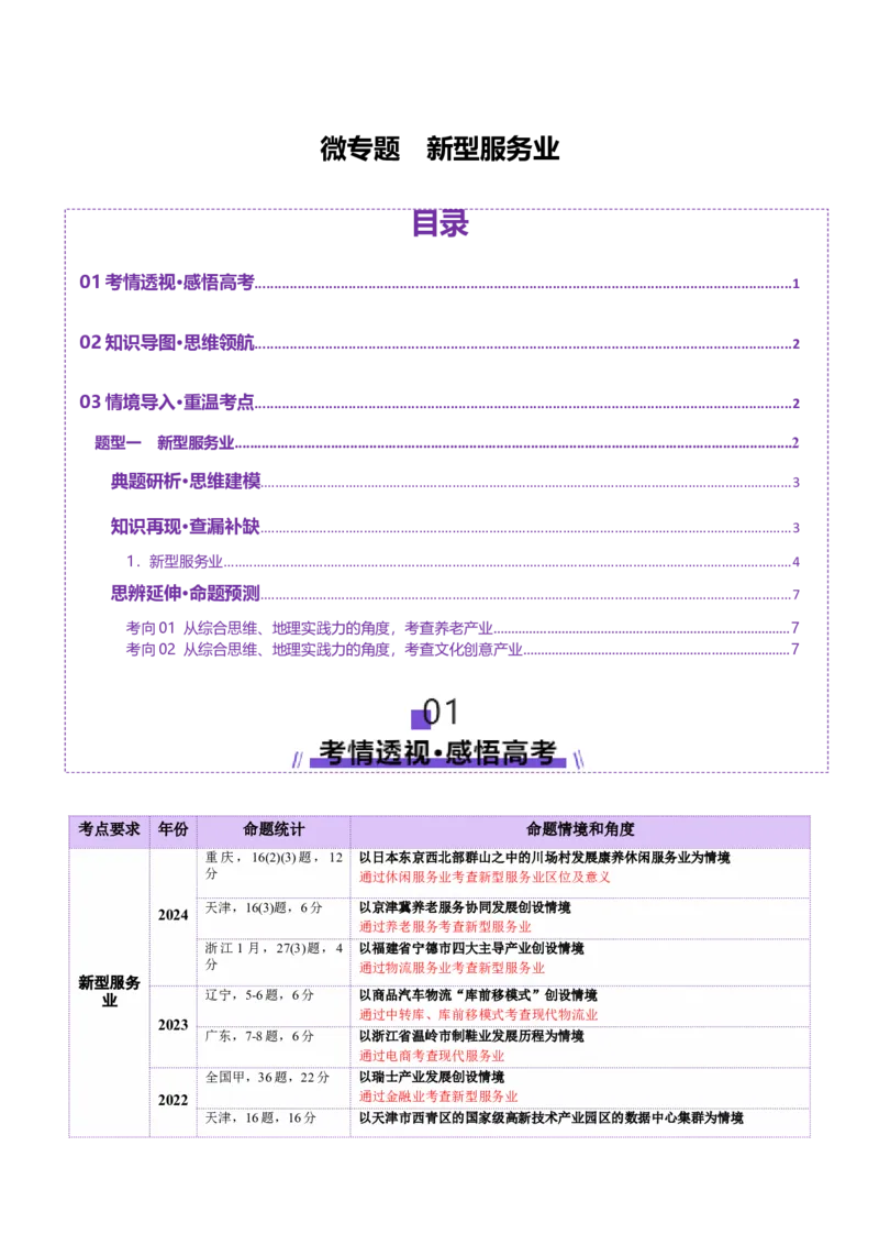 微专题新型服务业（讲义）（原卷版）_2025年新高考资料_二轮复习_01高考语文等多个文件_上好课2025年高考地理二轮复习讲练测（新高考通用）_第一部分专题突破