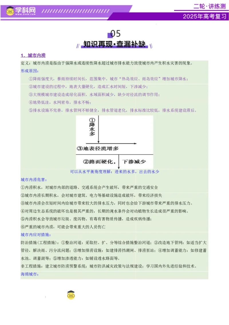 微专题城市内涝（讲义）（原卷版）_2025年新高考资料_二轮复习_上好课2025年高考地理二轮复习讲练测（新高考通用）3381954