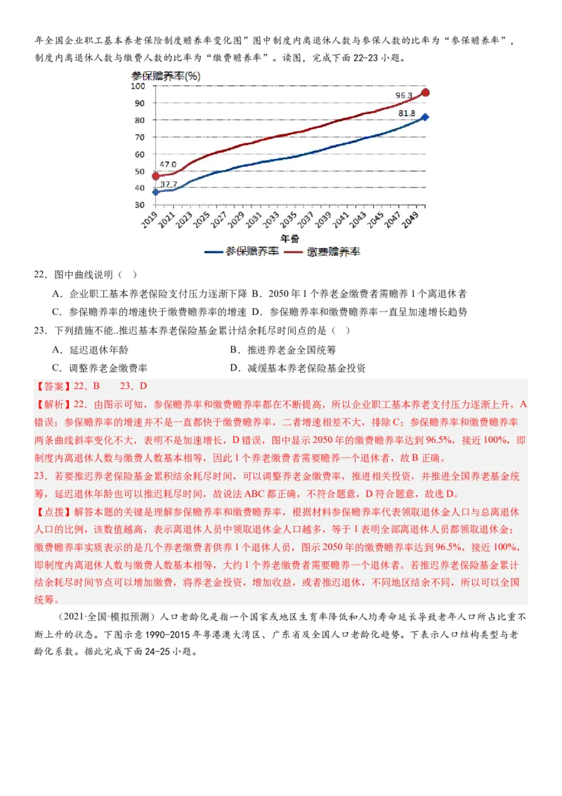 2024届高考一轮复习专题八人口第二十二讲人口分布与人口容量（解析版）_通用版（老高考）复习资料_2024年复习资料_完备战2024年高考地理一轮复习考点帮（全国通用）_专题训练