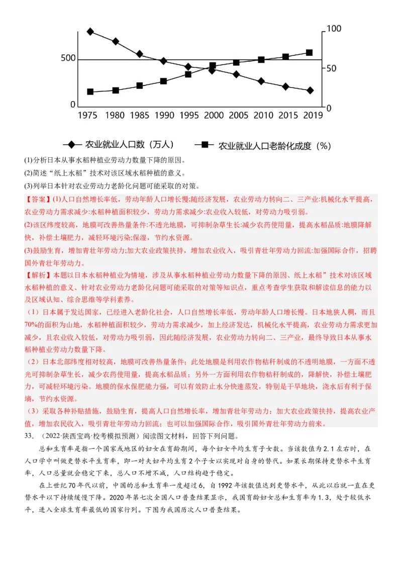 2024届高考一轮复习专题八人口第二十二讲人口分布与人口容量（解析版）_通用版（老高考）复习资料_2024年复习资料_完备战2024年高考地理一轮复习考点帮（全国通用）_专题训练