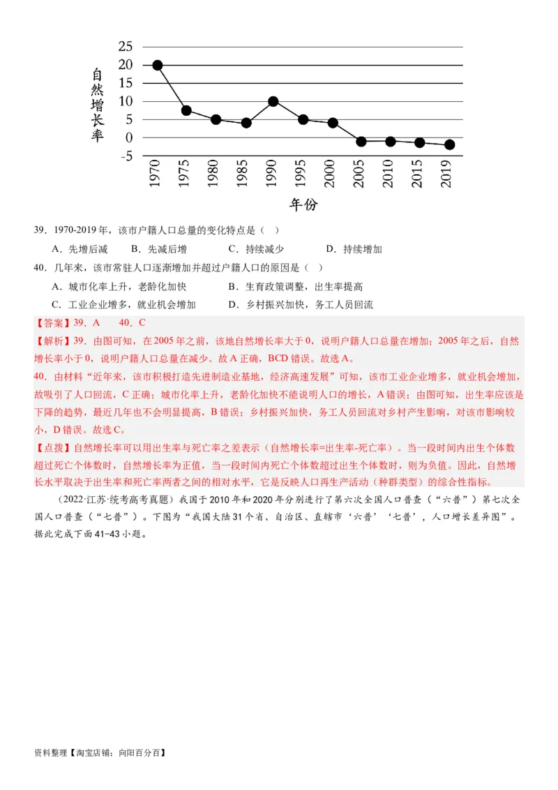 2024届高考一轮复习专题八人口第二十二讲人口分布与人口容量（解析版）_通用版（老高考）复习资料_2024年复习资料_完备战2024年高考地理一轮复习考点帮（全国通用）_专题训练