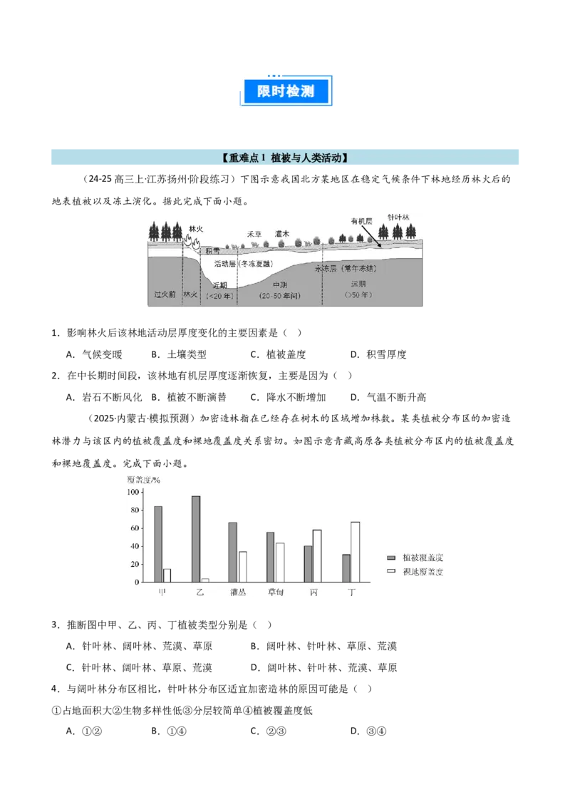 重难点09植被、土壤与人类活动（原卷版）_2025年新高考资料_二轮复习_2025年高三地理高考二轮复习专项提升（新高考通用）3405802_重点&middot;难点&middot;热点专练（分地区）_天津专用