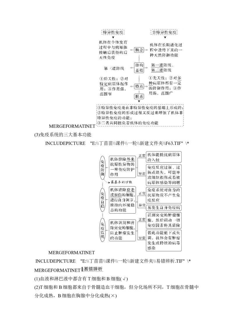 第25讲免疫调节_2024年新高考资料_1.2024一轮复习_2024年高考生物一轮复习讲义（新人教版）_另附1套Word版题库_选择性必修1_第八单元稳态与调节