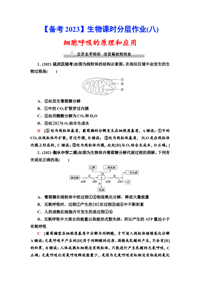 [13326478]备考2023生物课时分层作业8　细胞呼吸的原理和应用(含解析）_新高考复习资料_2023年新高考复习资料_专项复习_备考2023新高考生物课时分层作业