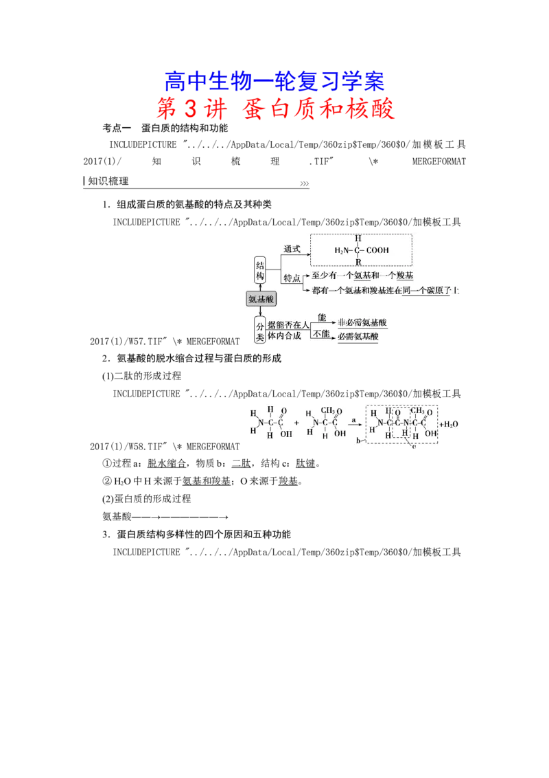 [12501766]高中生物一轮复习学案：第3讲　蛋白质和核酸_新高考复习资料_2023年新高考复习资料_一轮复习_精讲精练2023届新高考生物一轮复习学案