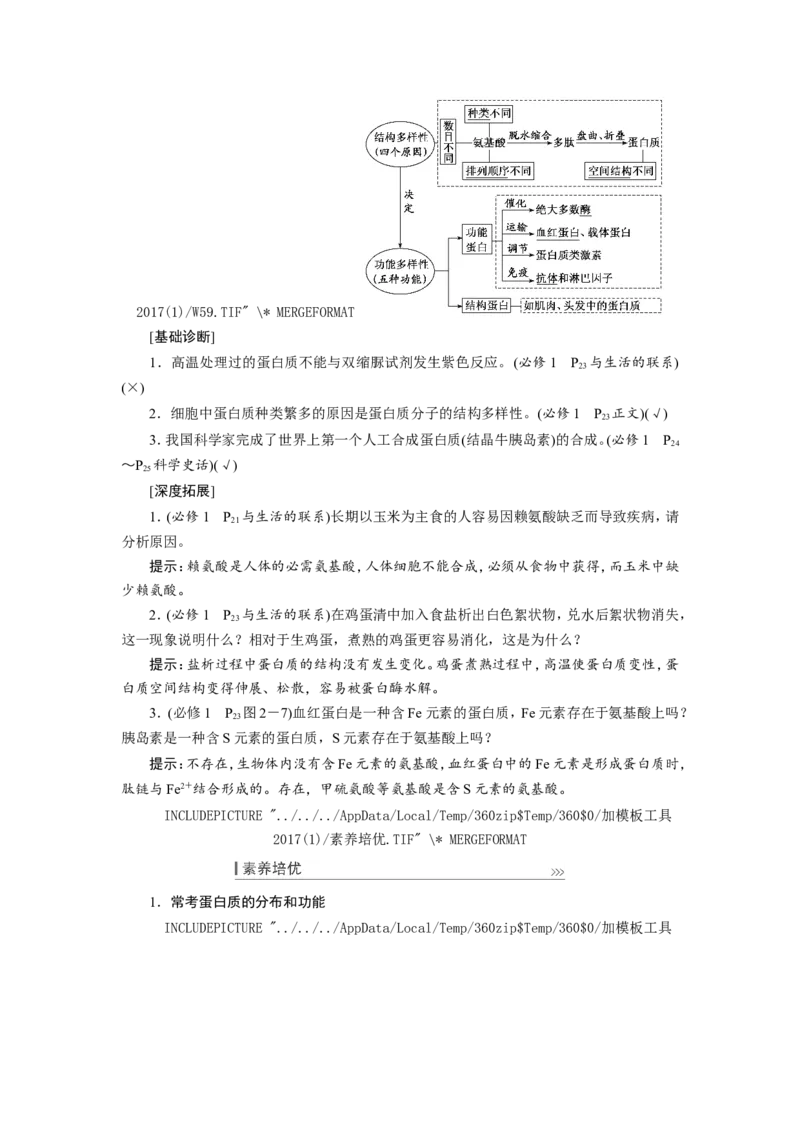 [12501766]高中生物一轮复习学案：第3讲　蛋白质和核酸_新高考复习资料_2023年新高考复习资料_一轮复习_精讲精练2023届新高考生物一轮复习学案