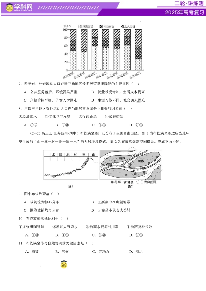 微专题人口新问题、传统文化和民居、城市群（练习）（原卷版）_2025年新高考资料_二轮复习_上好课2025年高考地理二轮复习讲练测（新高考通用）3381954
