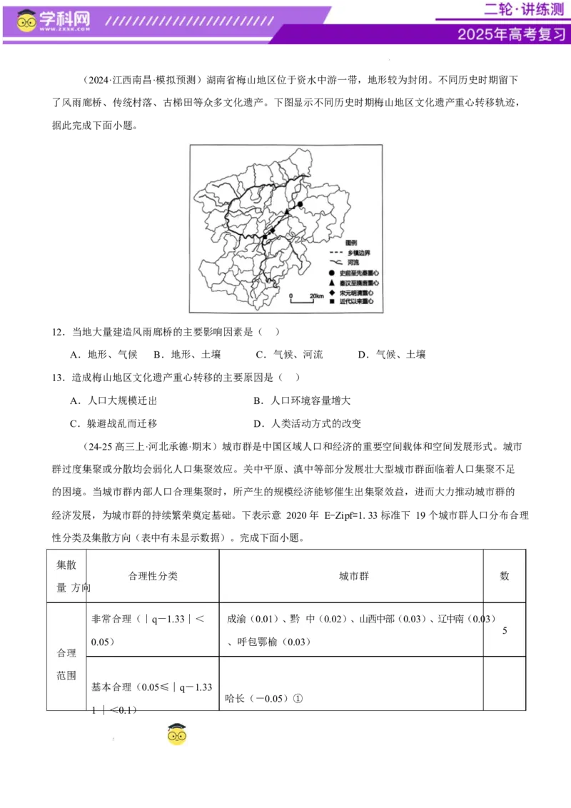 微专题人口新问题、传统文化和民居、城市群（练习）（原卷版）_2025年新高考资料_二轮复习_上好课2025年高考地理二轮复习讲练测（新高考通用）3381954