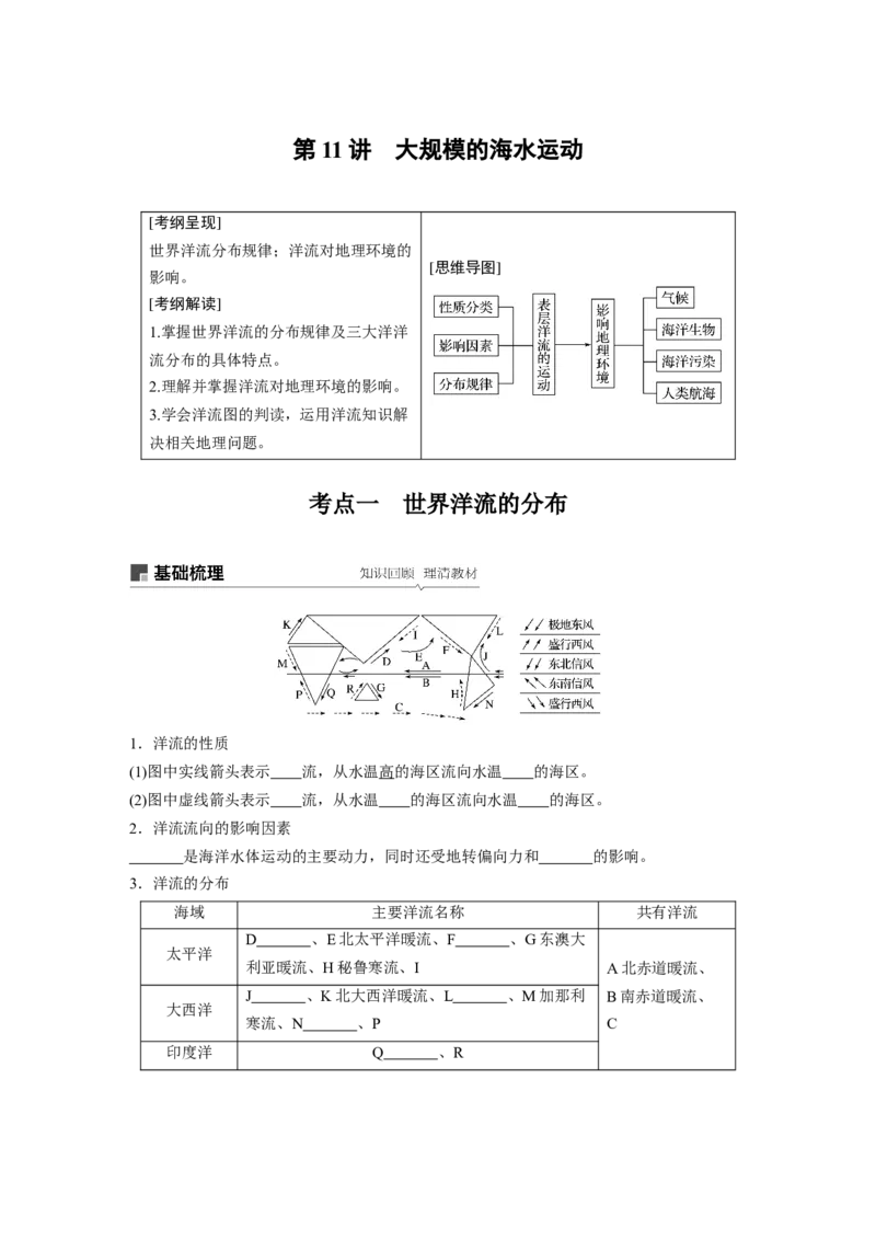 16必修①第4章地球上的水第11讲大规模的海水运动_通用版（老高考）复习资料_2023年复习资料_地理高三一轮复习系列_地理高三一轮复习系列《一轮复习讲义》（学生版）