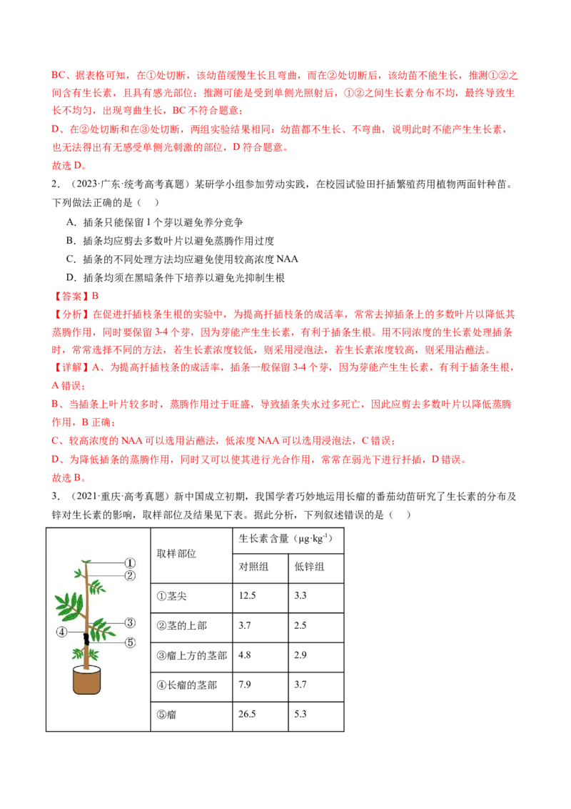 第32.1讲植物生长素（练习）（解析版）_2024年新高考资料_1.2024一轮复习_2024年高考生物一轮复习讲练测（新教材新高考）