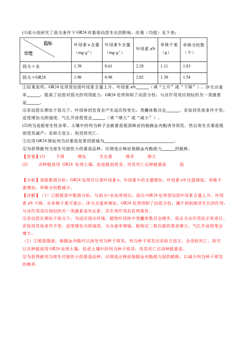 第32.1讲植物生长素（练习）（解析版）_2024年新高考资料_1.2024一轮复习_2024年高考生物一轮复习讲练测（新教材新高考）