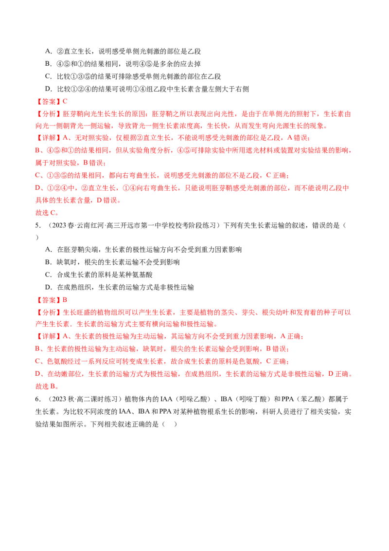 第32.1讲植物生长素（练习）（解析版）_2024年新高考资料_1.2024一轮复习_2024年高考生物一轮复习讲练测（新教材新高考）