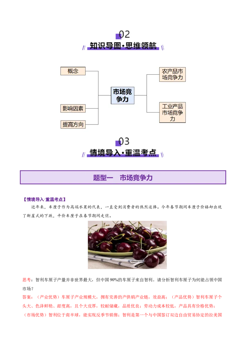 微专题市场竞争力（讲义）（解析版）_2025年新高考资料_二轮复习_01高考语文等多个文件_2025年高三地理高考二轮复习专项提升_二轮讲义