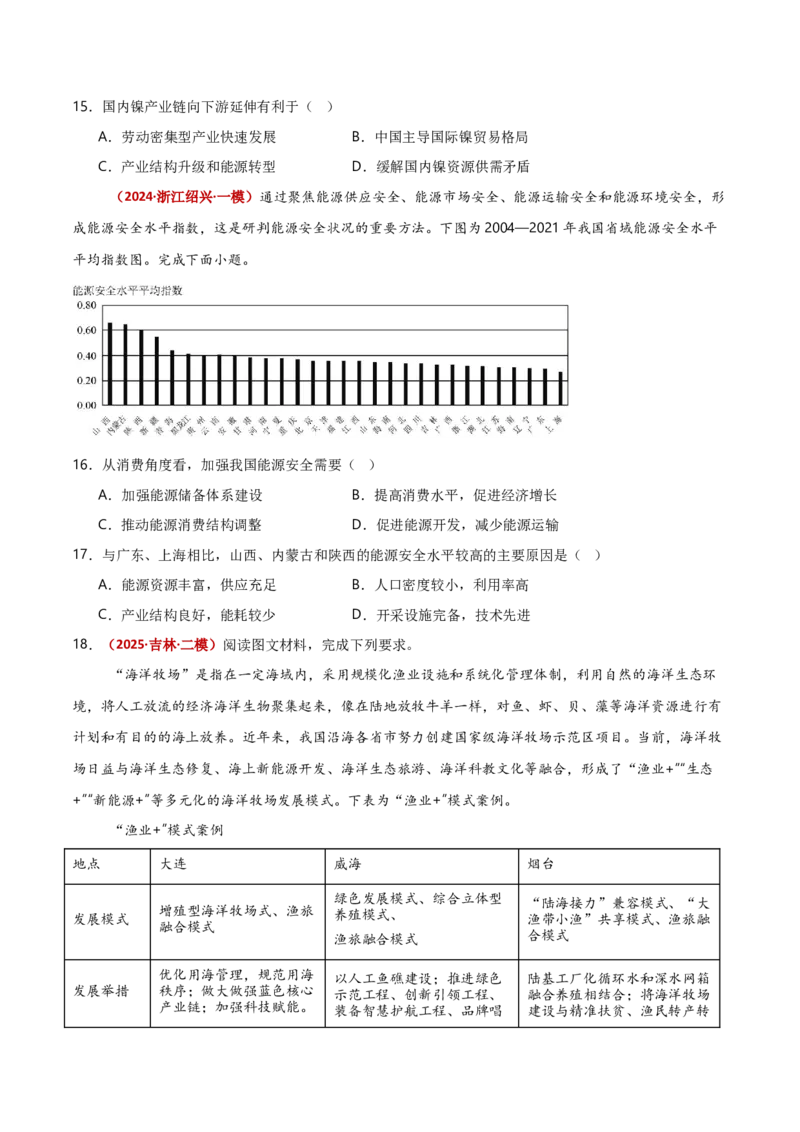 重难点13资源、环境与国家安全（原卷版）_2025年新高考资料_二轮复习_01高考语文等多个文件_2025年高三地理高考二轮复习专项提升_重点&middot;难点&middot;热点专练（分地区）_新高考通用