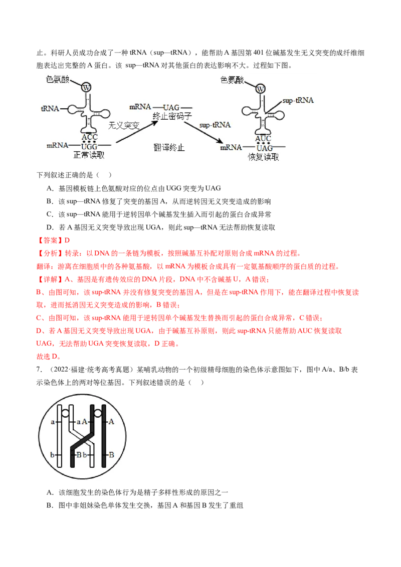 第23讲生物的变异（练习）（解析版）_2024年新高考资料_1.2024一轮复习_2024年高考生物一轮复习讲练测（新教材新高考）