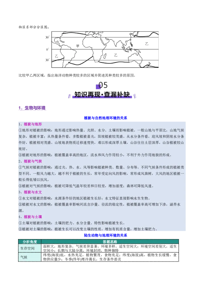 微专题生物与环境（讲义）（原卷版）_2025年新高考资料_二轮复习_01高考语文等多个文件_2025年高三地理高考二轮复习专项提升_二轮讲义