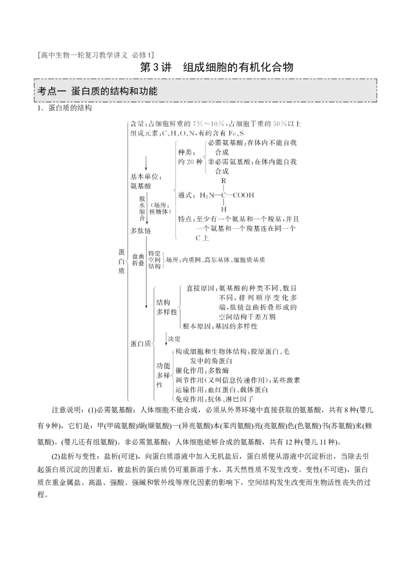 GKSW150_第3讲组成细胞的有机化合物-备战2022年高考生物一轮复习精品讲义（人教版）(原卷版)_新高考复习资料_2022年新高考复习资料_备战2022新高考生物一轮复习精品讲义（人教版）