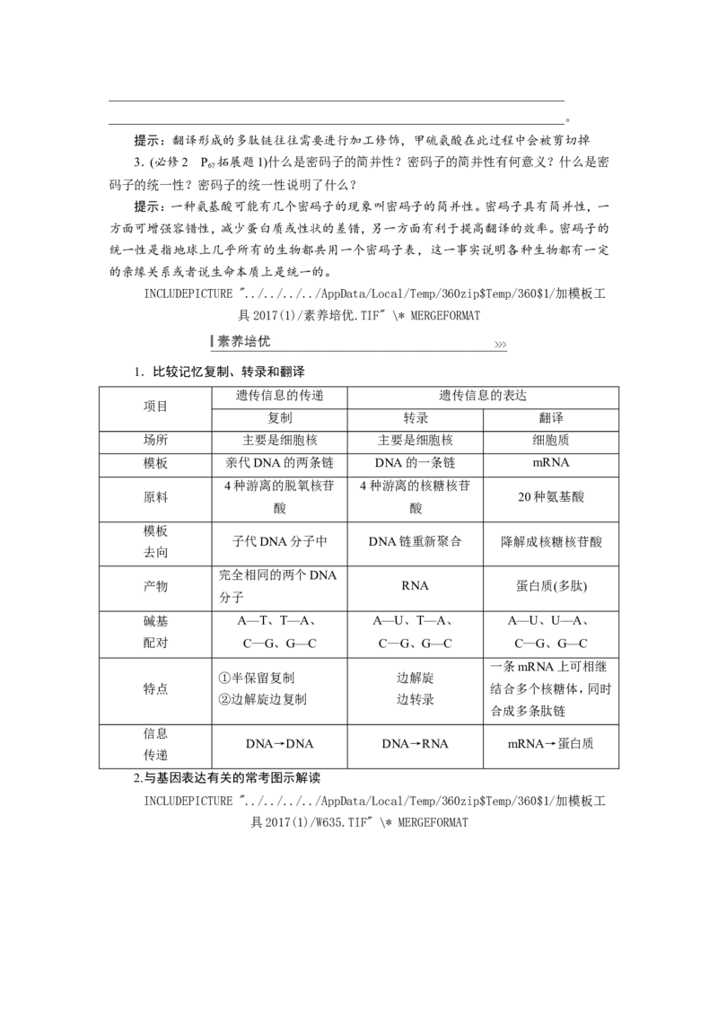 [12533093]高中生物一轮复习学案：第19讲　基因的表达_新高考复习资料_2023年新高考复习资料_一轮复习_精讲精练2023届新高考生物一轮复习学案
