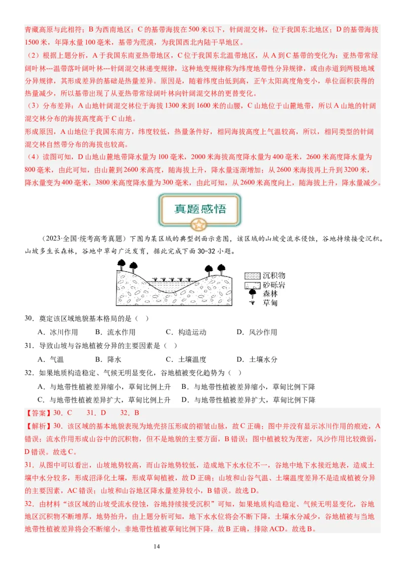 2024届高考一轮复习专题六地理环境的整体性和差异性第十九讲地理环境的差异性（解析版）_通用版（老高考）复习资料_2024年复习资料_专题训练_19讲地理环境的差异性（专题训练）