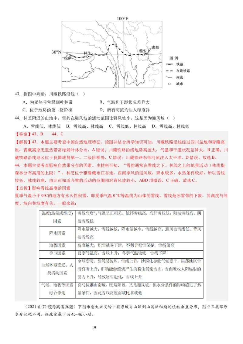 2024届高考一轮复习专题六地理环境的整体性和差异性第十九讲地理环境的差异性（解析版）_通用版（老高考）复习资料_2024年复习资料_专题训练_19讲地理环境的差异性（专题训练）