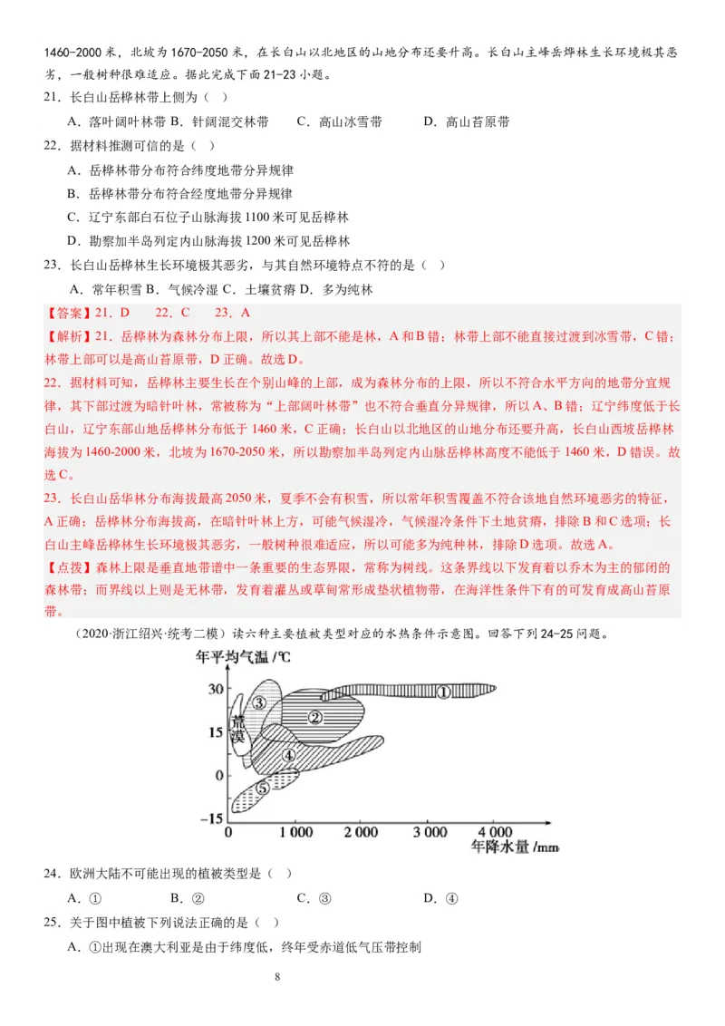2024届高考一轮复习专题六地理环境的整体性和差异性第十九讲地理环境的差异性（解析版）_通用版（老高考）复习资料_2024年复习资料_专题训练_19讲地理环境的差异性（专题训练）