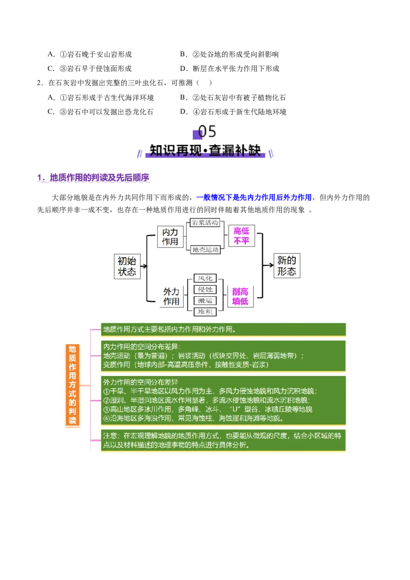 微专题地貌演化过程（讲义）（原卷版）_2025年新高考资料_二轮复习_01高考语文等多个文件_2025年高三地理高考二轮复习专项提升_二轮讲义