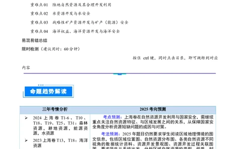 重难点专题15自然资源开发与国家安全（原卷版）_2025年新高考资料_二轮复习_01高考语文等多个文件_2025年高三地理高考二轮复习专项提升_重点&middot;难点&middot;热点专练（分地区）_上海专用