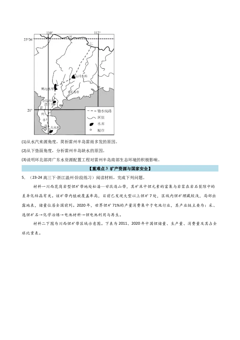 重难点14自然资源与国家安全（浙江专用）（原卷版）_2025年新高考资料_二轮复习_2025年高三地理高考二轮复习专项提升（新高考通用）3405802_重点&middot;难点&middot;热点专练（分地区）_浙江专用
