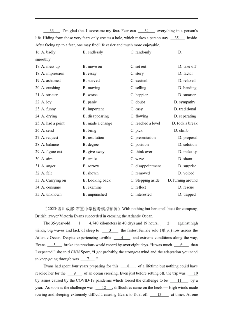 第20讲完形填空记叙文（20空）（精讲精炼）-一轮复习讲义2024年高考英语高频考点题型归纳与方法总结（新高考通用）原卷版_03高考英语_新高考复习资料_2024年新高考资料