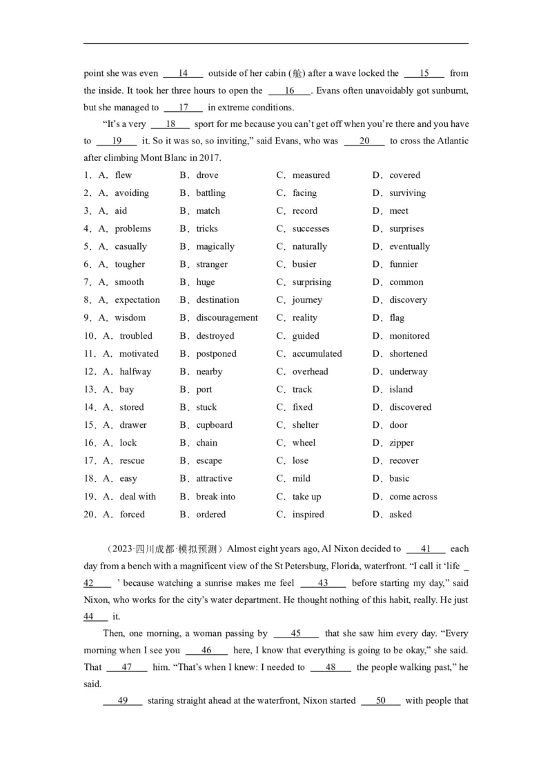 第20讲完形填空记叙文（20空）（精讲精炼）-一轮复习讲义2024年高考英语高频考点题型归纳与方法总结（新高考通用）原卷版_03高考英语_新高考复习资料_2024年新高考资料