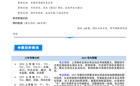 重难点专题06水体运动与环境、人类（原卷版）_2025年新高考资料_二轮复习_2025年高三地理高考二轮复习专项提升（新高考通用）3405802_重点&middot;难点&middot;热点专练（分地区）_上海专用