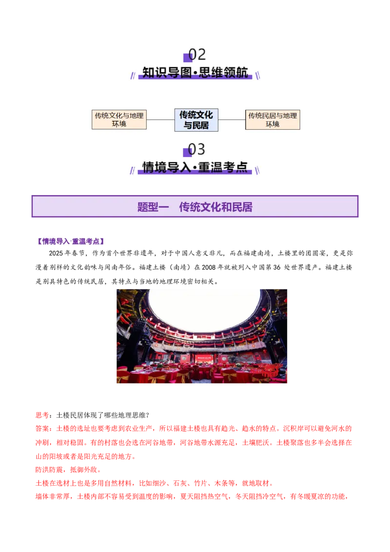 微专题传统文化和民居（讲义）（解析版）_2025年新高考资料_二轮复习_01高考语文等多个文件_2025年高三地理高考二轮复习专项提升_二轮讲义