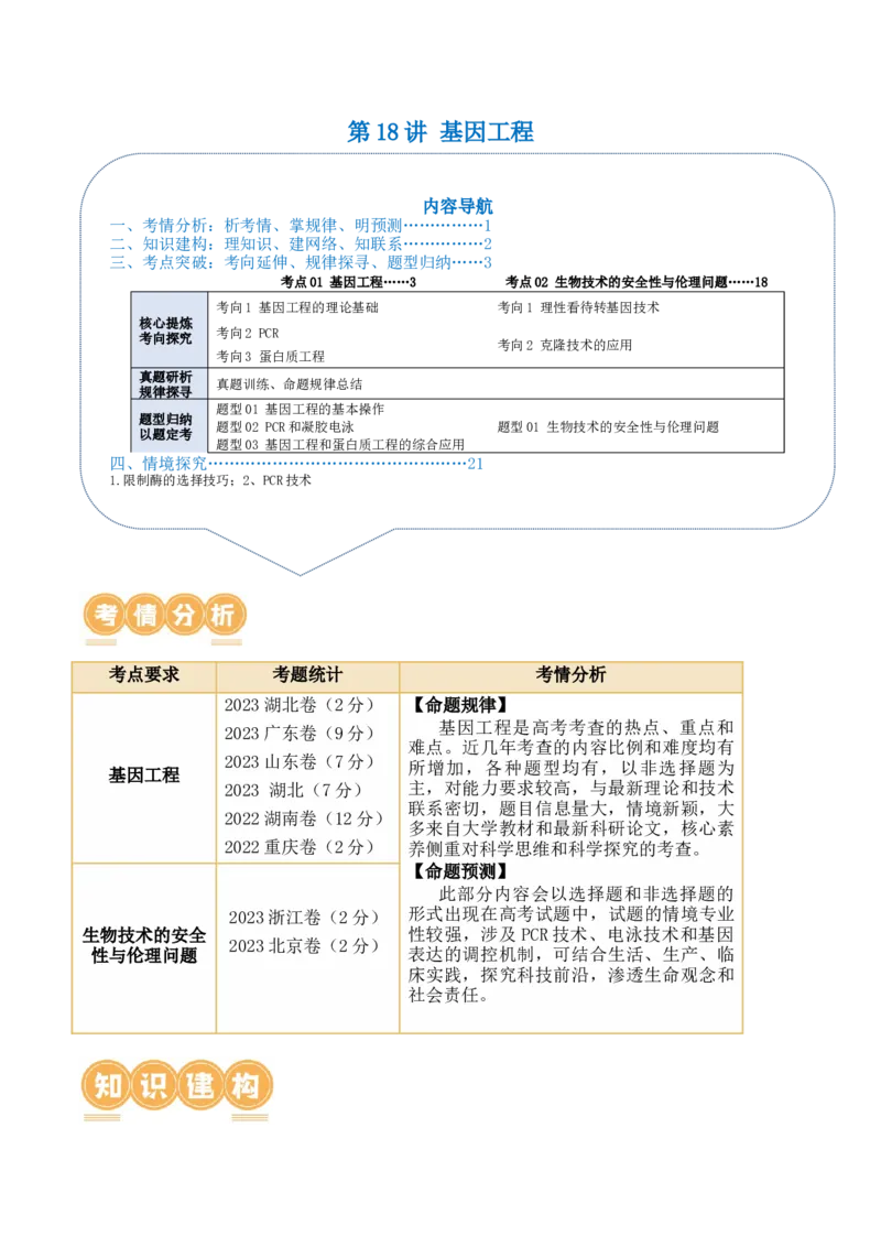 第18讲基因工程（讲义）原卷版_2024年新高考资料_2.2024二轮复习_2024年高考生物二轮复习讲练测（新教材新高考）