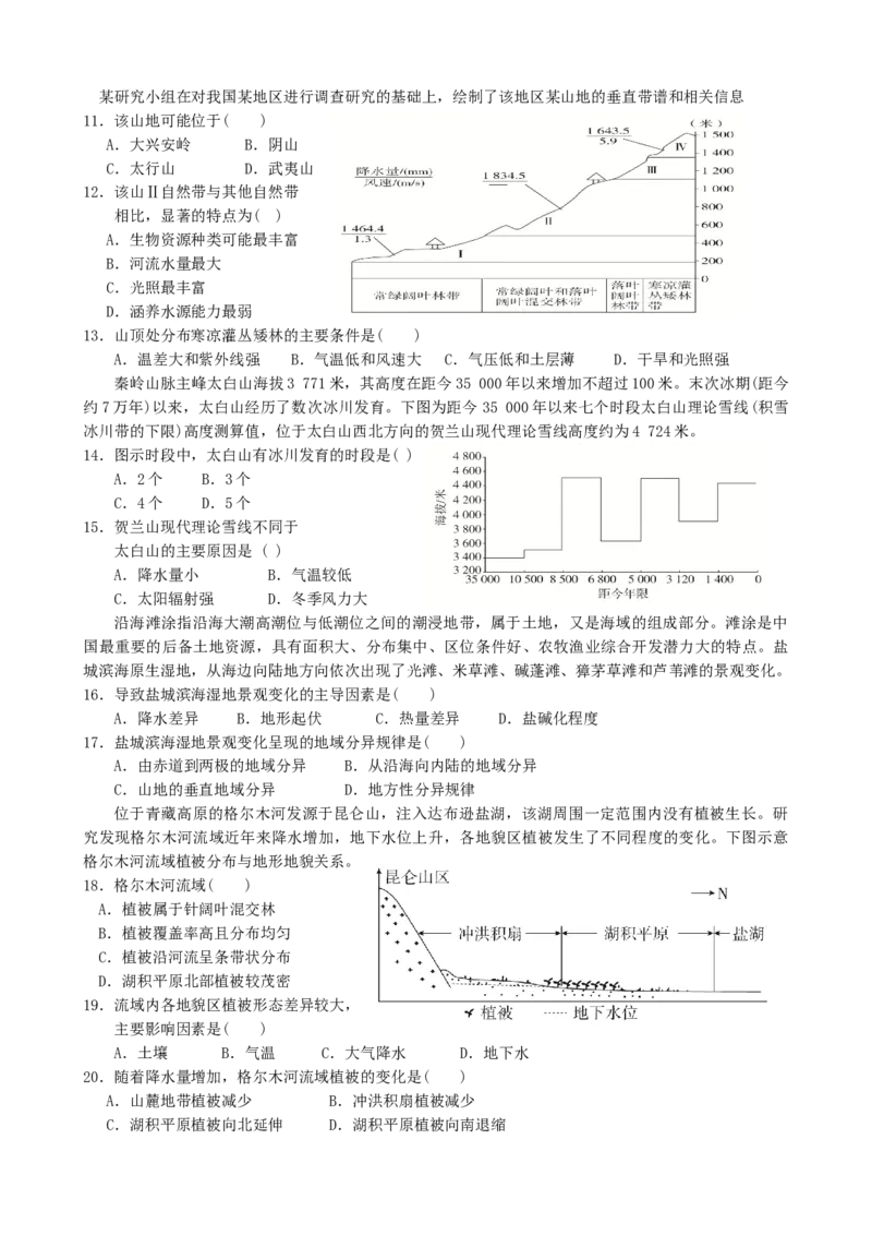 第20讲：自然环境的地域差异性（答案在最后一行，无解析）_通用版（老高考）复习资料_2024年复习资料_2024届高考地理一轮复习配套练习小题狂练（答案在最后一行，无解析）