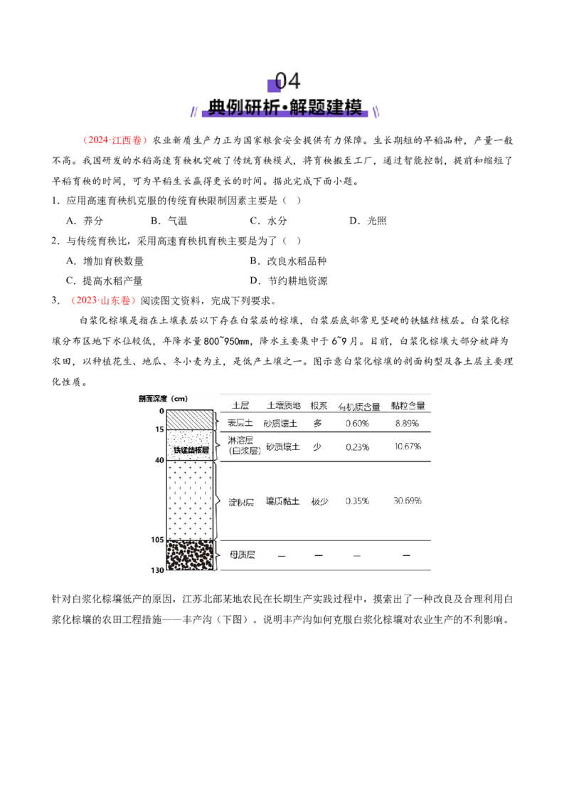 微专题农业技术（讲义）（原卷版）_2025年新高考资料_二轮复习_01高考语文等多个文件_2025年高三地理高考二轮复习专项提升_二轮讲义