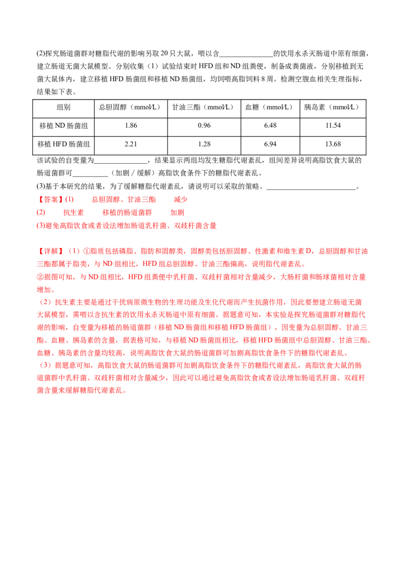 第3讲糖类和脂质（练习）（解析版）_2024年新高考资料_1.2024一轮复习_2024年高考生物一轮复习讲练测（新教材新高考）