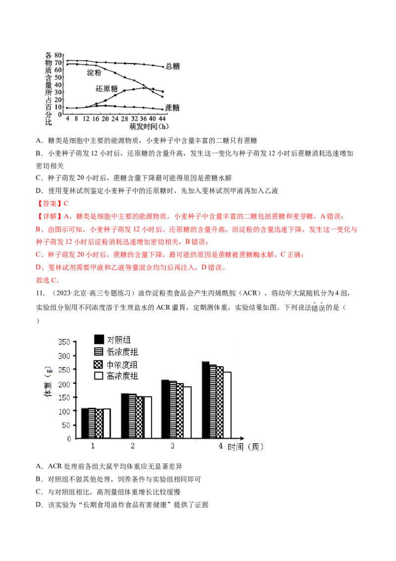 第3讲糖类和脂质（练习）（解析版）_2024年新高考资料_1.2024一轮复习_2024年高考生物一轮复习讲练测（新教材新高考）