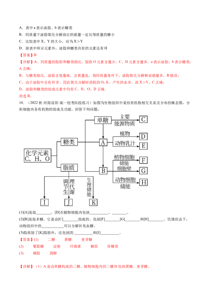 第3讲糖类和脂质（练习）（解析版）_2024年新高考资料_1.2024一轮复习_2024年高考生物一轮复习讲练测（新教材新高考）
