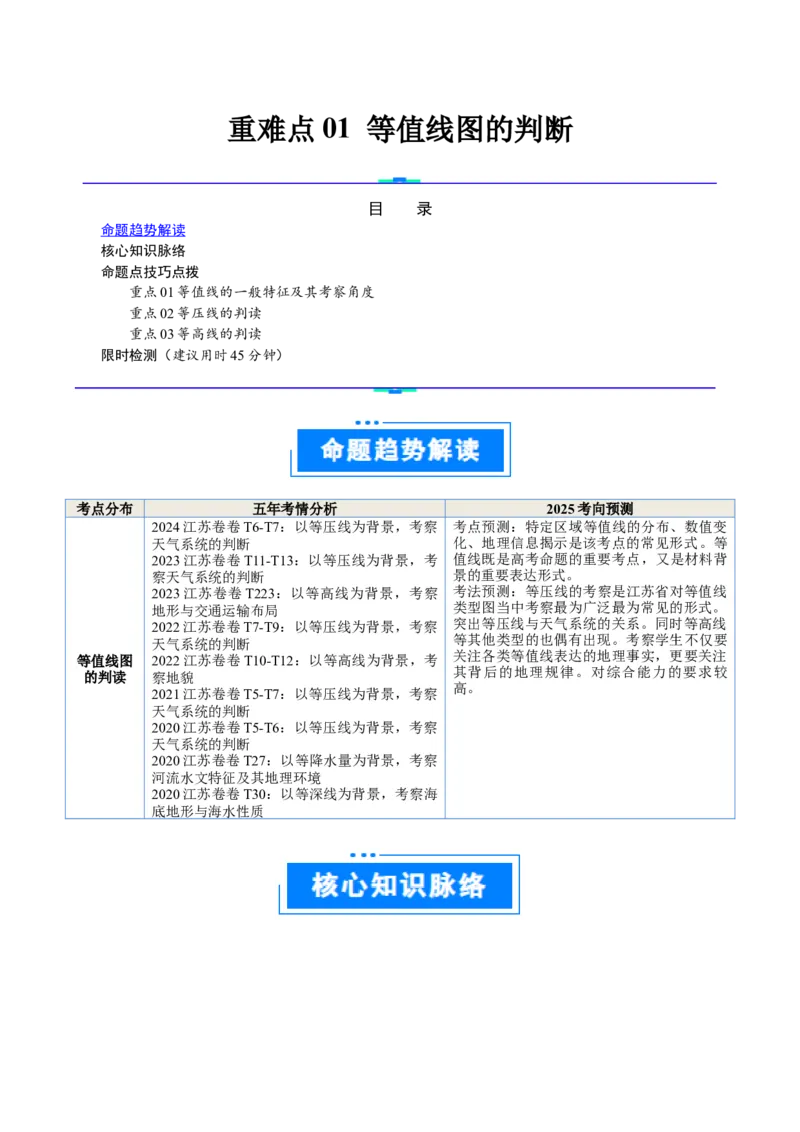 重难点02等值线图的判断（解析版）_2025年新高考资料_二轮复习_2025年高三地理高考二轮复习专项提升（新高考通用）3405802_重点&middot;难点&middot;热点专练（分地区）_江苏专用