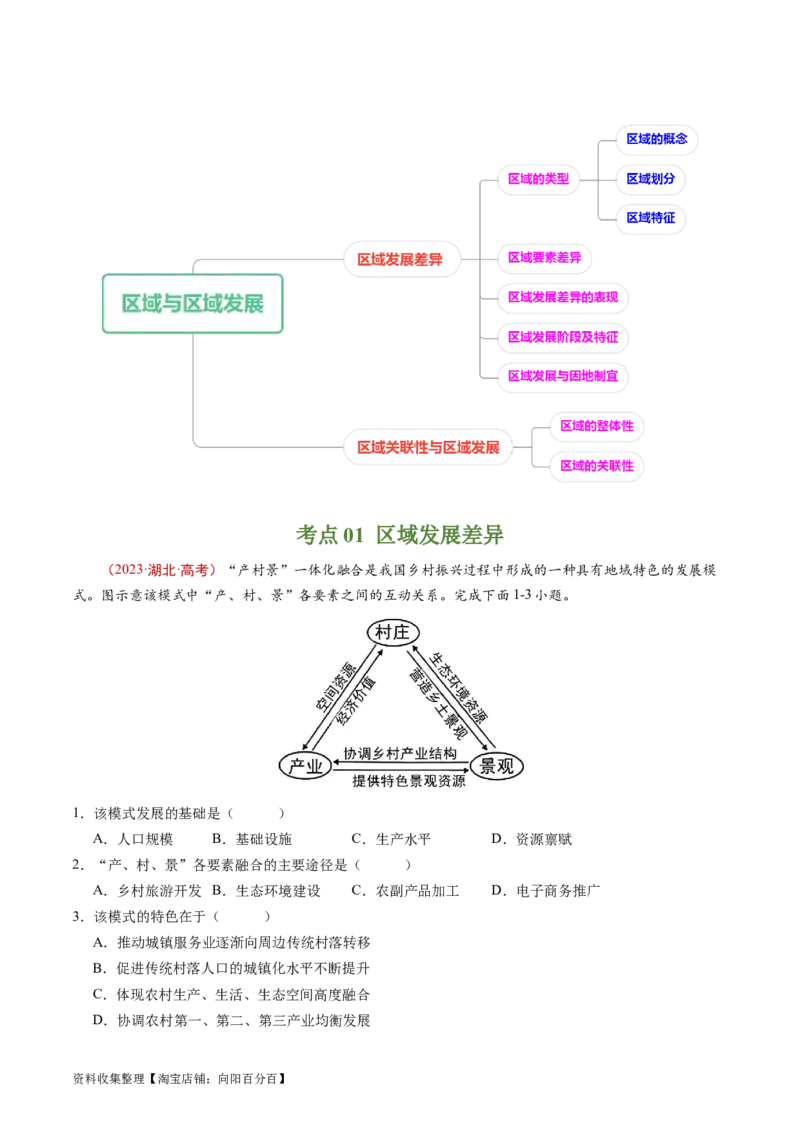 专题14区域与区域发展-学易金卷：五年（2019-2023）高考地理真题分项汇编（原卷版）_通用版（老高考）复习资料_2024年复习资料_完五年（2019-2023）高考地理真题分项汇编（全国通用）