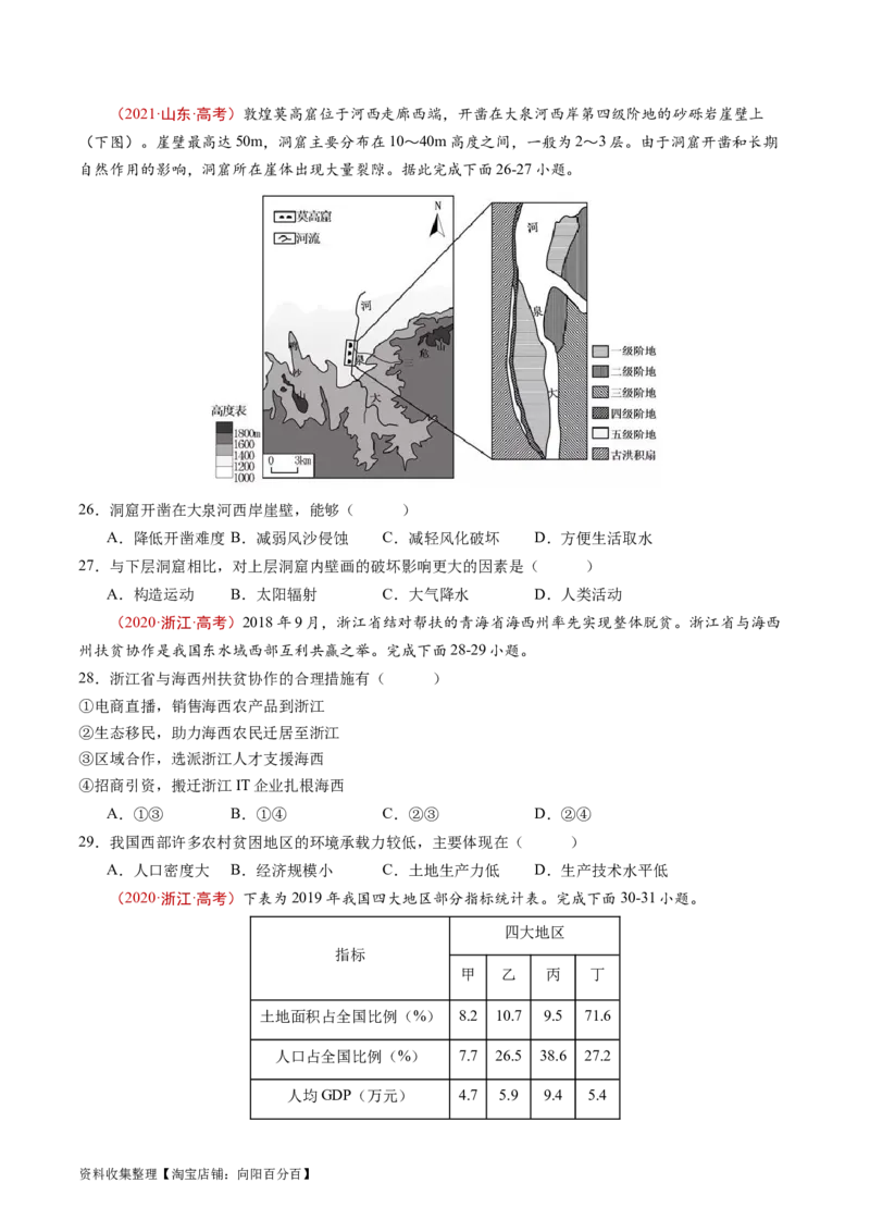 专题14区域与区域发展-学易金卷：五年（2019-2023）高考地理真题分项汇编（原卷版）_通用版（老高考）复习资料_2024年复习资料_完五年（2019-2023）高考地理真题分项汇编（全国通用）