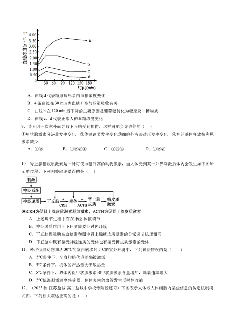 第28讲神经调节和体液调节的关系（练习）（原卷版）_2024年新高考资料_1.2024一轮复习_2024年高考生物一轮复习讲练测（新教材新高考）