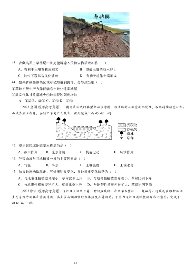 2024届高考一轮复习专题六地理环境的整体性和差异性第十七讲植被与土壤（试卷版）_通用版（老高考）复习资料_2024年复习资料_完备战2024年高考地理一轮复习考点帮（全国通用）