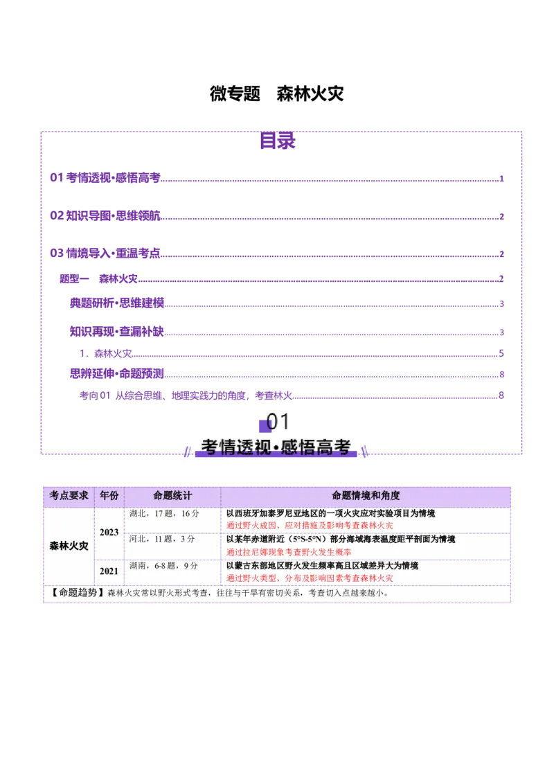 微专题森林火灾（讲义）（解析版）_2025年新高考资料_二轮复习_01高考语文等多个文件_上好课2025年高考地理二轮复习讲练测（新高考通用）_第一部分专题突破