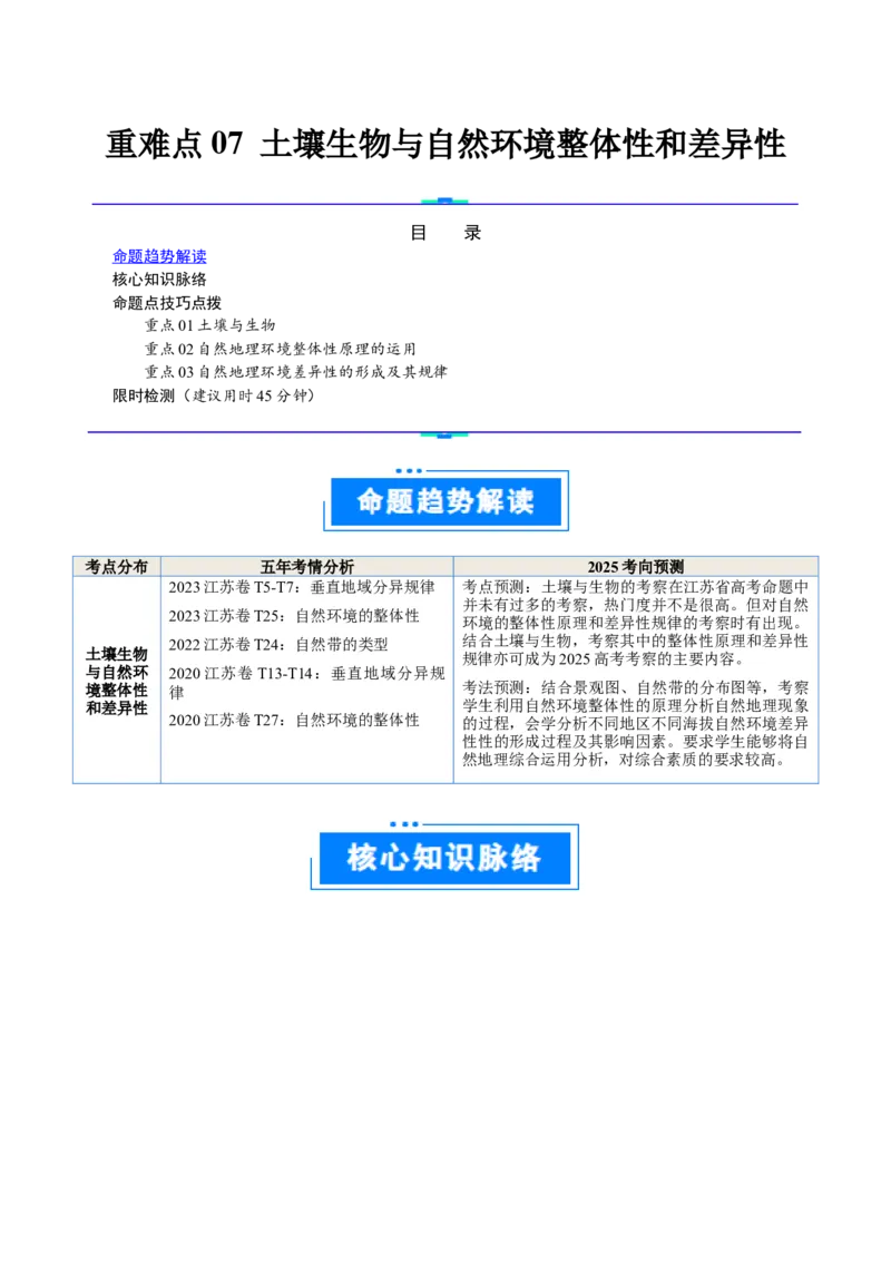重难点07土壤生物与自然环境整体性和差异性（解析版）_2025年新高考资料_二轮复习_01高考语文等多个文件_2025年高三地理高考二轮复习专项提升_重点&middot;难点&middot;热点专练（分地区）_江苏专用