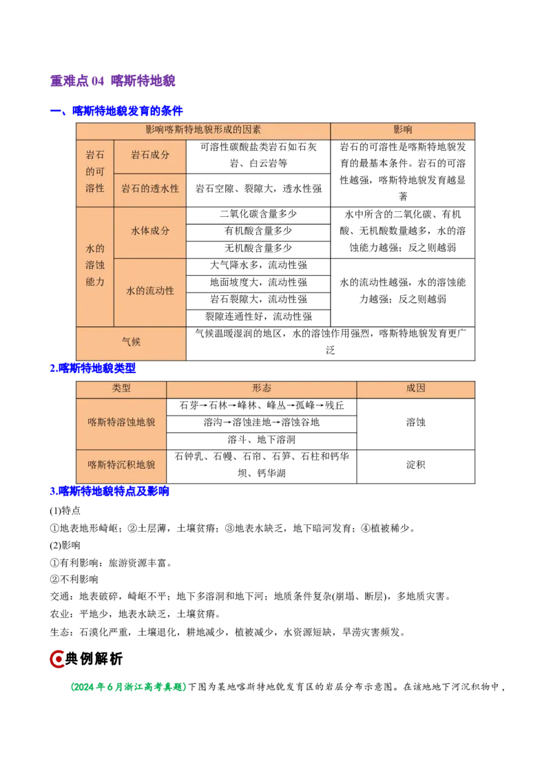 重难点04地质作用规律（浙江专用）（原卷版）_2025年新高考资料_二轮复习_2025年高三地理高考二轮复习专项提升（新高考通用）3405802_重点&middot;难点&middot;热点专练（分地区）_浙江专用