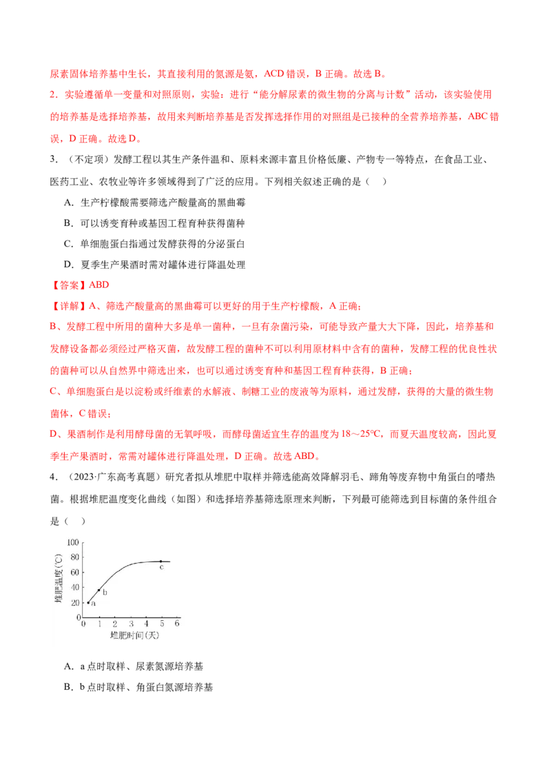 第16讲发酵工程（练习）（解析版）_2024年新高考资料_2.2024二轮复习_2024年高考生物二轮复习讲练测（新教材新高考）