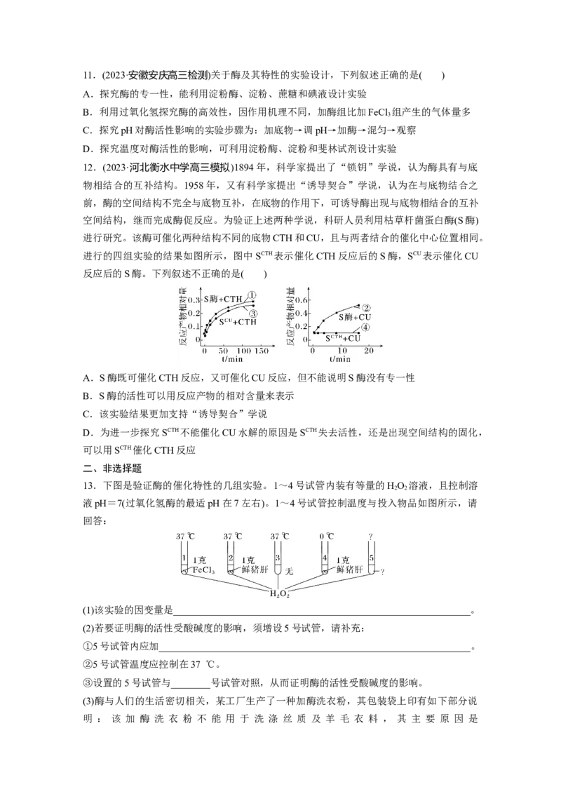 第3单元　课时练1　降低化学反应活化能的酶_2024年新高考资料_1.2024一轮复习_2024年高考生物一轮复习讲义（新人教版）_学生版在此文件夹_一轮复习69练_第三单元　细胞的能量供应和利用