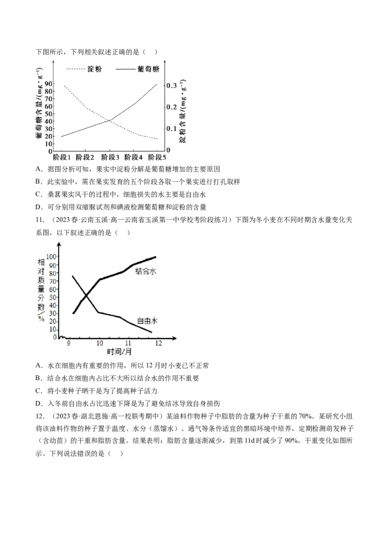 第2讲细胞中的元素和化合物（练习）（原卷版）_2024年新高考资料_1.2024一轮复习_2024年高考生物一轮复习讲练测（新教材新高考）